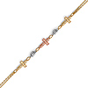 Tri Open-Cut Sidways Cross Bracelet in 14K Tricolor Gold Solid