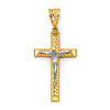 Large Milgrain Raised Nugget Center Crucifix Pendant in 14K Two-Tone Gold Solid