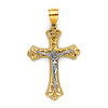 Medium Milgrain Fleur de Lis Crucifix Pendant in 14K Two-Tone Gold Solid