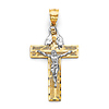 Praying Virgin Mary Crucifix Pendant in 14K Two-Tone Gold Solid - Medium