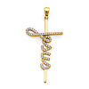 CZ 'Jesus' Cross in 14K Yellow Gold Solid