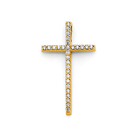 Slim CZ Pave Cross in 14K Yellow Gold - Small
