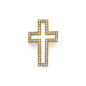 Open-Cut CZ Squared Cross Pendant in 14K Yellow Gold