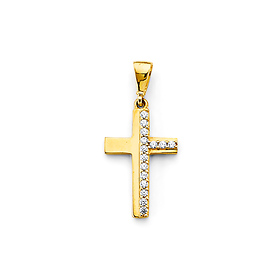 Modern CZ Squared Cross Pendant in 14K Yellow Gold Solid