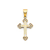 CZ Budded Double Cross Pendant in 14K Yellow Gold Solid