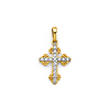 Budded CZ Pave Cross Pendant in 14K Two-Tone Gold Solid - Mini