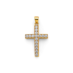 Petite Slender Milgrain Pave CZ Cross Pendant in 14K Yellow Gold