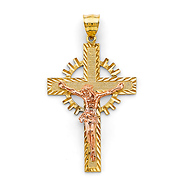 Concave Diamond-Cut Celtic Crucifix Pendant in 14K Two-Tone Gold Solid - Medium