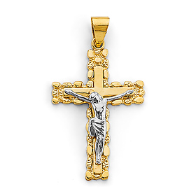 Double Cross Nugget Crucifix Pendant in 14K Two-Tone Gold Solid - Small