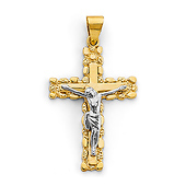 Double Cross Nugget Crucifix Pendant in 14K Two-Tone Gold Solid - Small