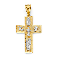 Large Latin Cross With Catholic Saints Pendant in 14K Two-Tone Gold Solid