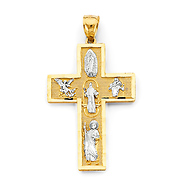 Medium Latin Cross With Catholic Saints Pendant in 14K Two-Tone Gold Solid