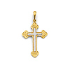 Elegant White Center Budded Cross Pendant in 14K Two-Tone Gold Solid