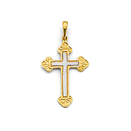 Elegant White Center Budded Cross Pendant in 14K Two-Tone Gold Solid