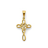 Whimsical Swirling Heart Cross Pendant in 14K Yellow Gold Solid