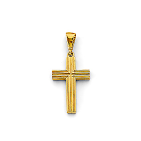 Ribbed Latin Cross Pendant in 14K Yellow Gold Solid
