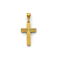 Ribbed Latin Cross Pendant in 14K Yellow Gold Solid