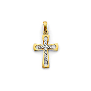 Diamond-Cut White Center Byzantine Cross Pendant in 14K Two-Tone Gold Solid