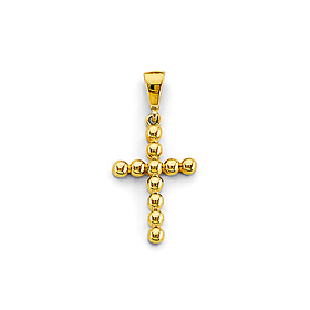 Beaded Cross Pendant in 14K Yellow Gold Solid