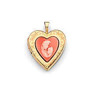 Mom Baby Red Heart Locket Pendant in 14K Yellow Gold - Petite