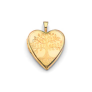 Tree of Life Etched Heart Locket Pendant in 14K Yellow Gold - Petite