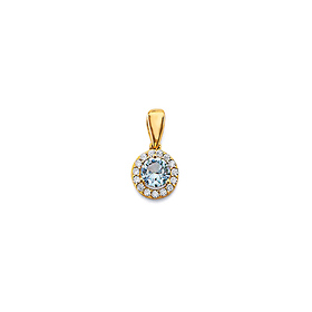 Mini Halo Birthstone Round Solitaire CZ Pendant in 14K Yellow Gold