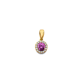 Mini Halo Birthstone Round Solitaire CZ Pendant in 14K Yellow Gold