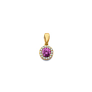 Mini Halo Birthstone Round Solitaire CZ Pendant in 14K Yellow Gold