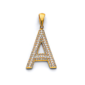 Pave CZ-Lined Uppercase Initial Pendant in 14K Yellow Gold