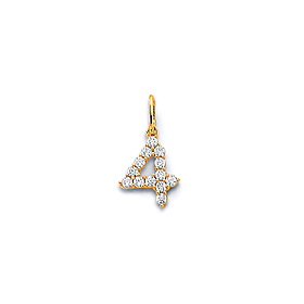 Mini CZ Lined Number Pendant in 14K Yellow Gold