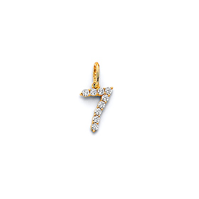 Mini CZ Lined Number Pendant in 14K Yellow Gold