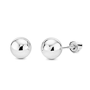 6mm Solid Gold Ball Stud Earrings in 14K White Gold