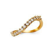 2mm Round CZ Wave Ring in 14K Yellow Gold Solid