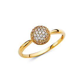 6mm Round CZ Cluster Domed Ring in 14K Yellow Gold Solid