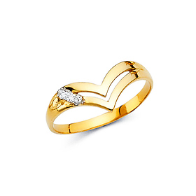 Double Strand Contoured Ring with CZ Accents - 14K Yellow Gold Solid