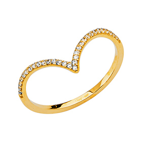 Slim Pave CZ Contour Ring in 14K Yellow Gold Solid