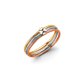 Three Band Shamrock Ring in 14K Tricolor Gold Solid