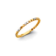 Flat Beaded Ring Band in 14K Two-Tone Gold Solid - Stackable