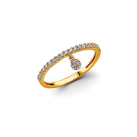 Prong-Set Round CZ Wedding Band with Charm in 14K Yellow Gold