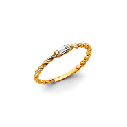 Rope Twist Ring Band with Emerald CZ Accent - 14K Yellow Gold Solid