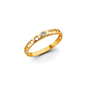 Heart Cutouts with Round Bezel CZ Wedding Band in 14K Yellow Gold Solid