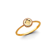 Stamped Butterfly Solitaire Beaded Ring in 14K Yellow Gold Solid