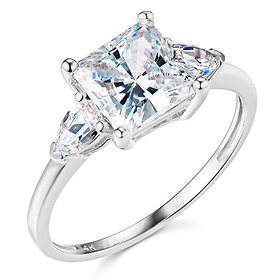 3-Stone Pear & 1.75-CT Princess-Cut CZ Engagement Ring in 14K White Gold