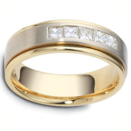 DORA 7mm 14K Two-Tone Gold Channel Princess-Cut Diamond Wedding Band 0.6ctw
