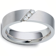 6mm Three Diamond Stripe 14k White Gold Band