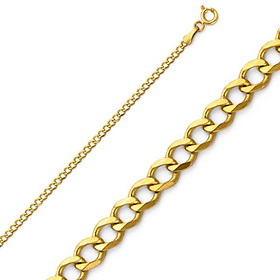 2mm 14K Yellow Gold Concave Curb Cuban Link Chain Necklace 16-24in