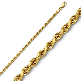 2mm 14K Yellow Gold Solid Diamond-Cut Rope Chain Necklace - Heavy 16-24in