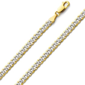 5mm 14K Two Tone Gold Men's White Pave Curb Cuban Link Chain Necklace 18-26in