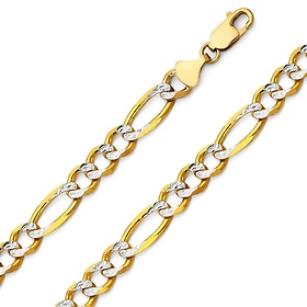 7mm 14K Two Tone Gold Men's Pave Figaro Link Chain Necklace 20-26in