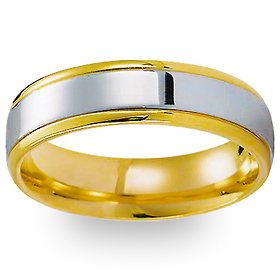 6mm 14k Two Tone Gold Polished Designer Wedding Band